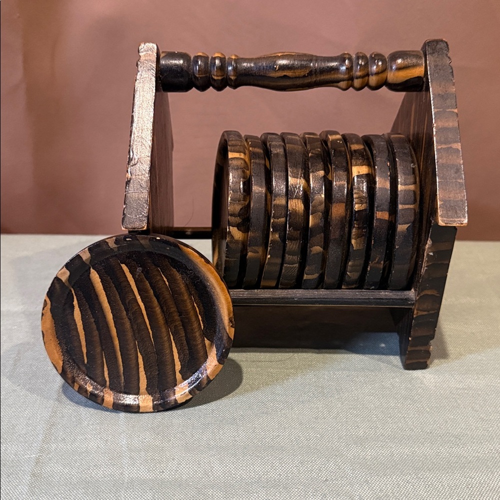 Wooden Coaster Set with Holder - Picture 4 of 4